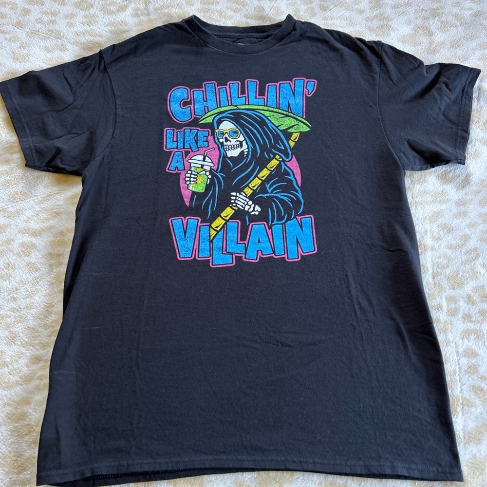 Black Graphic Tee with Skeleton Design